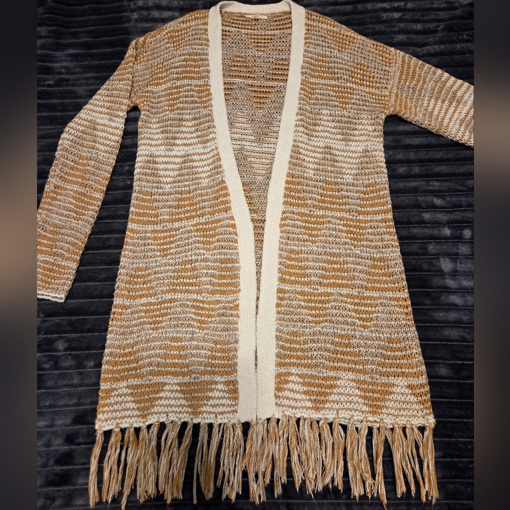 Mystree Tan and Cream Fringe Cardigan - Medium